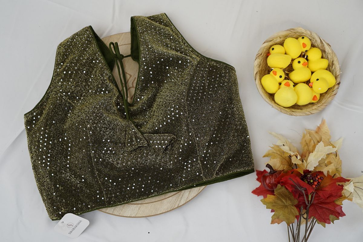 Olive Green Shimmer Sequin Party Wear Blouse