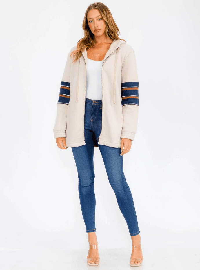 Women’s Long Sleeve Zip-Up Colorblock Striped Sweater Cardigan
