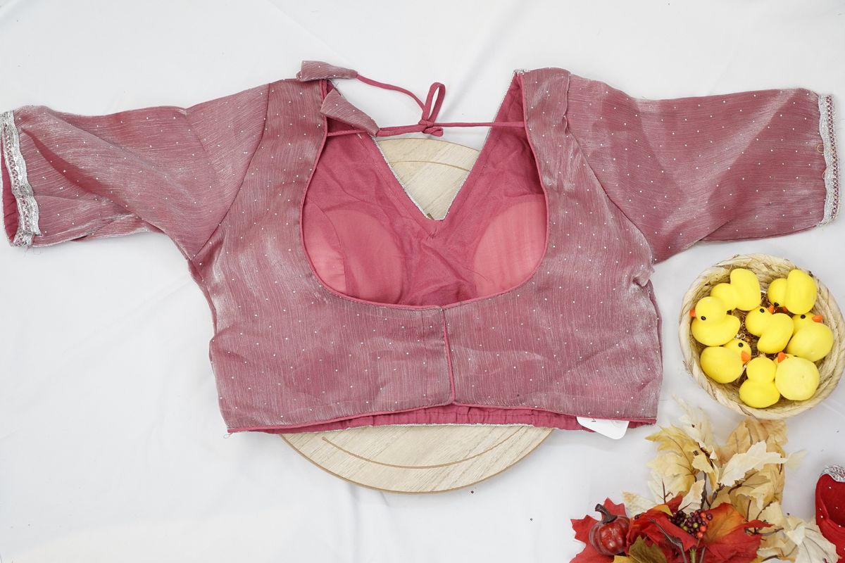 Dusty Rose Shimmer Blouse with Silver Border