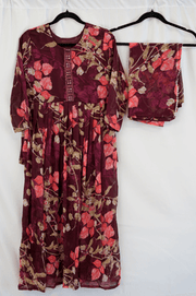 Wine Maroon Floral Georgette Long Dress