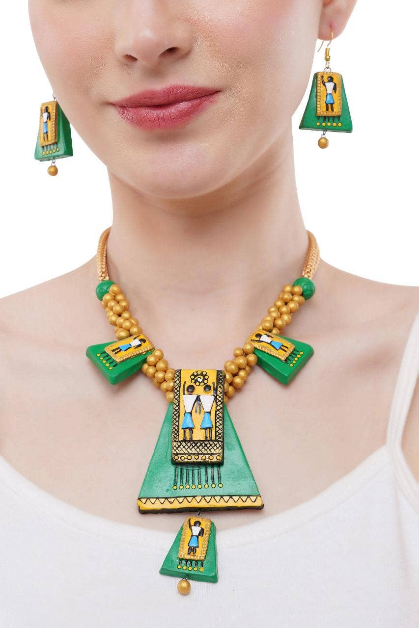 Egyptian Jewelry Set | Clay Jewelry | Green Pyramid Jewelry