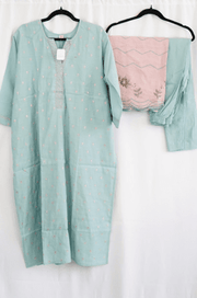 Mint Green Embroidered Kurta Set with Pink Dupatta
