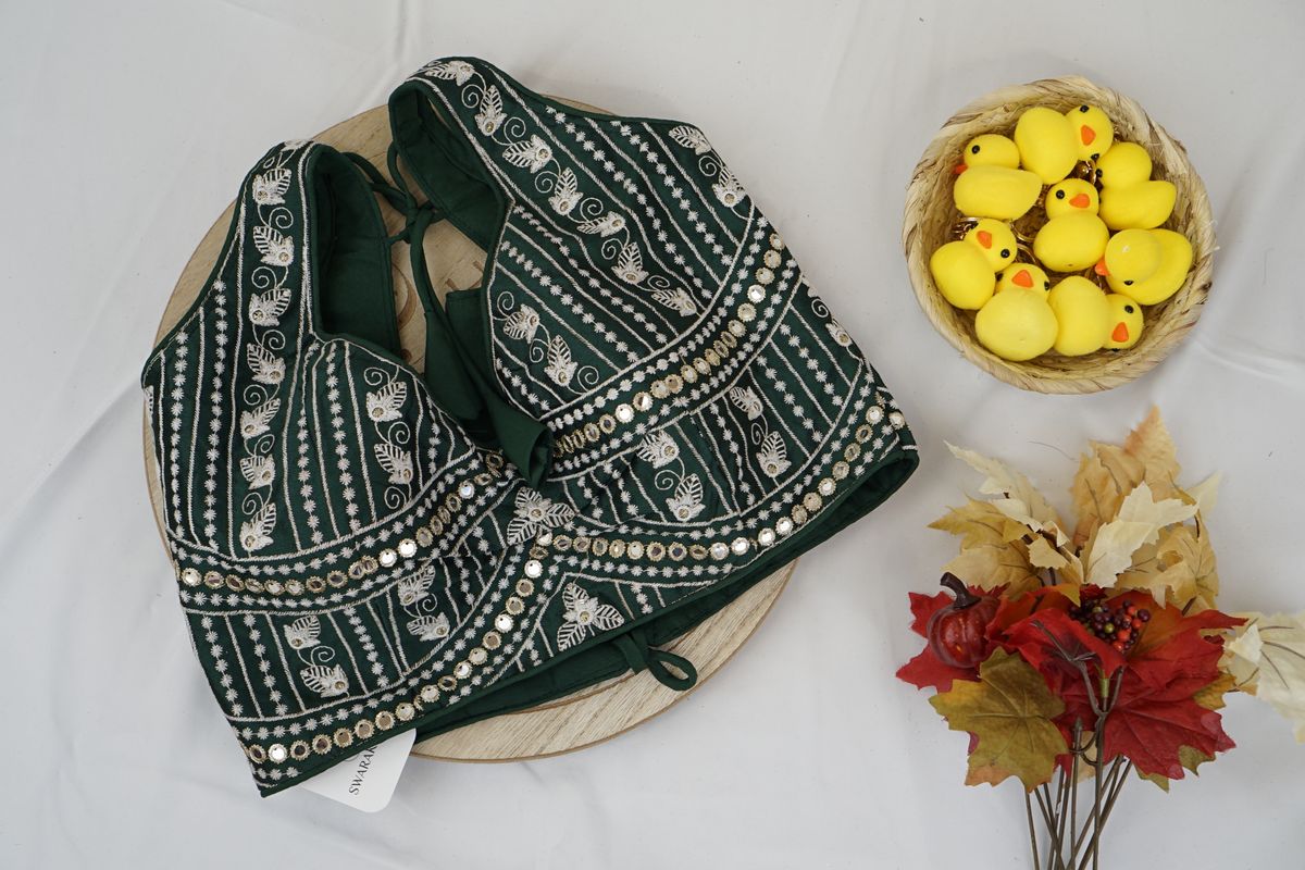 Green Embroidered Mirror Work Garba Blouse