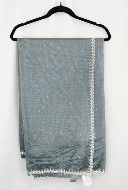 Steel Blue Net Saree with Pearl and Sequin Embroidered Border