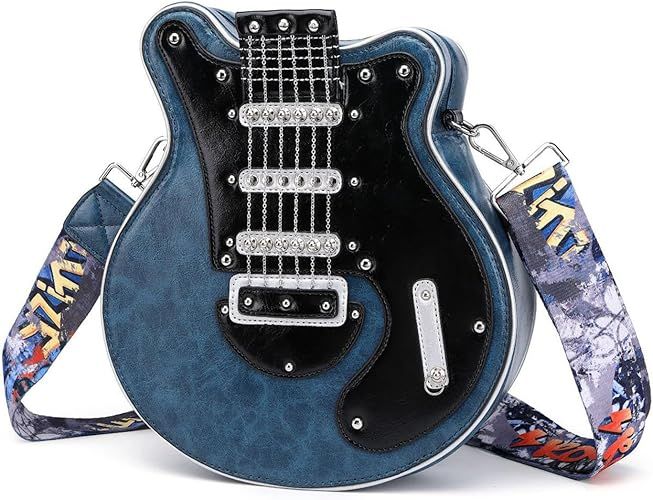 Denim Blue Guitar Shape Crossbody Bag