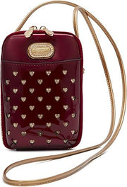 Wine Red Patent Heart-Studded Mini Sling Bag