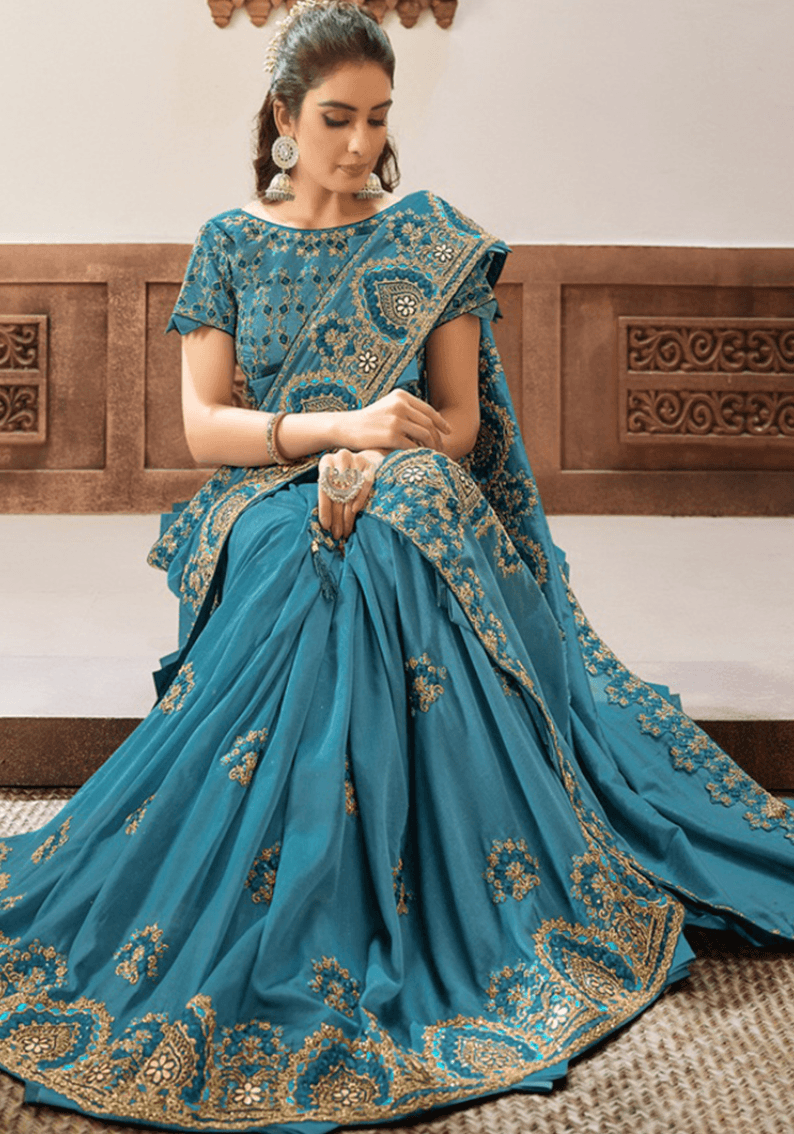 Blue Silk Georgette Embroidery Work Saree
