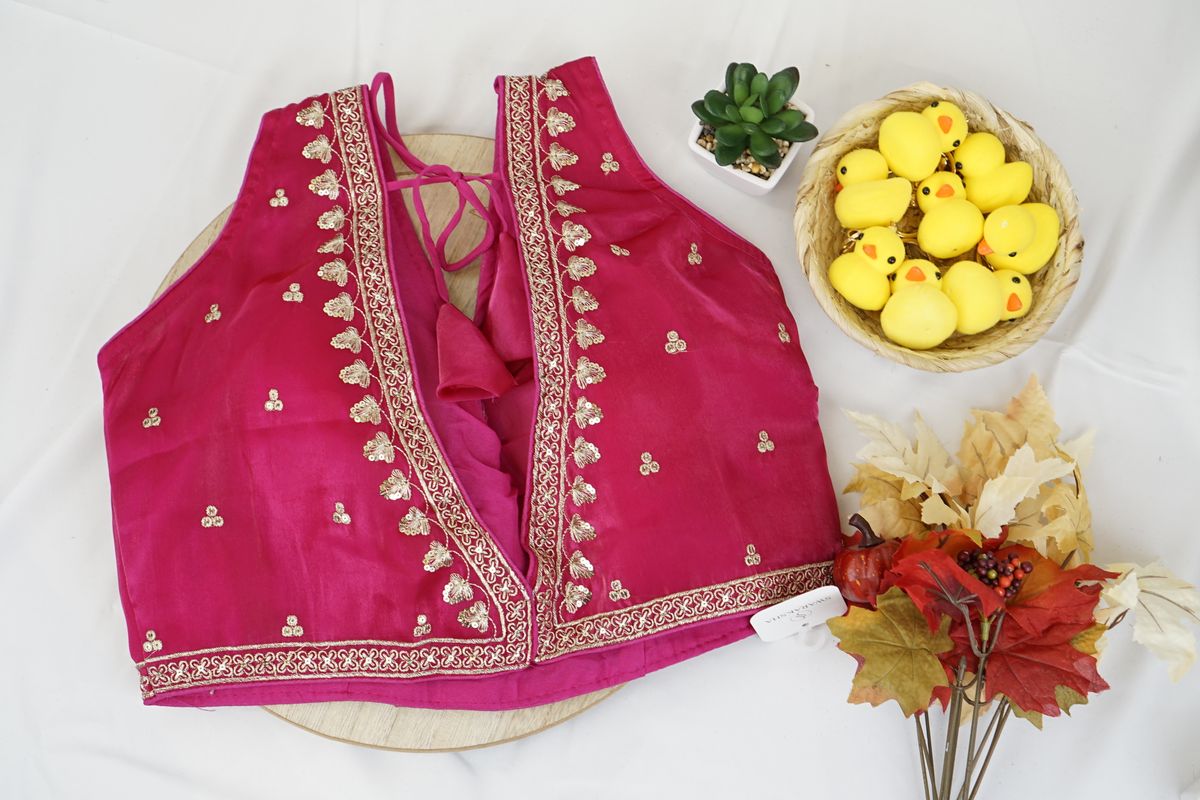 Fuchsia Pink Sequin Embroidered Silk Blouse