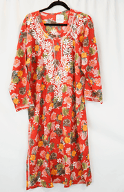 Red Floral Embroidered Chikankari-Style Kurta