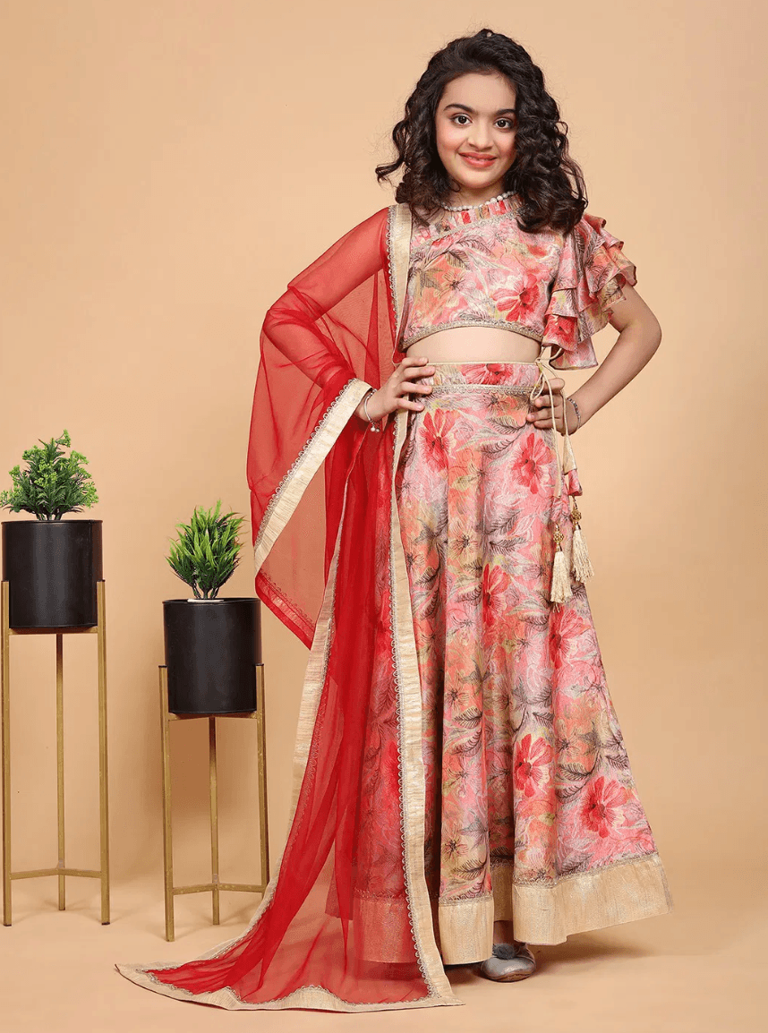 Chinon Embroidery Kids Lehenga Choli