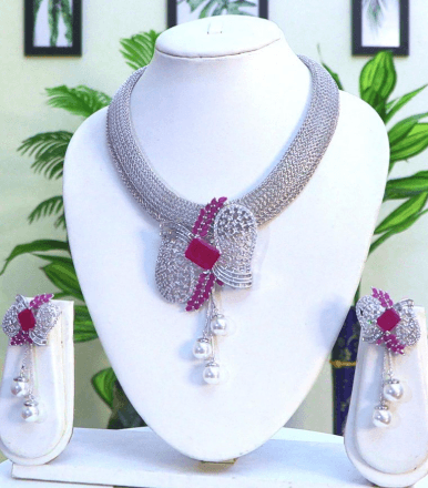 Ruby Pearl Designer Necklace Set