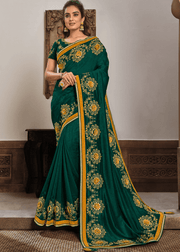 Deep Green Silk Georgette Embroidery Work  Saree