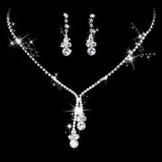 Elegant Silver Rhinestone Drop Necklace & Earrings Set