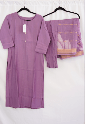 Royal Purple Silk Blend Kurta Set with Embroidered Neckline