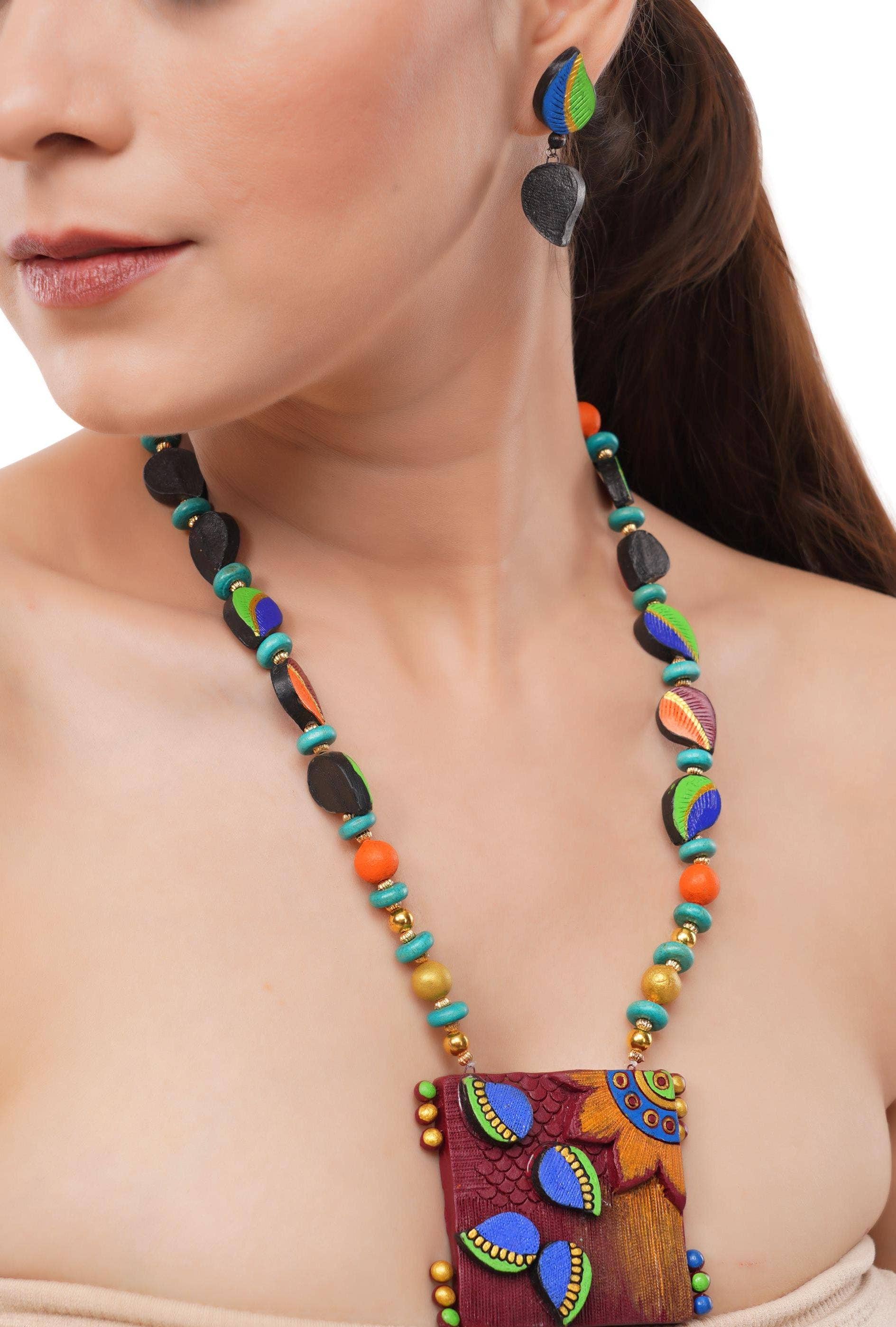African Jewelry Set | Clay Jewelry | Tribal Leaf Jewelry
