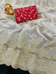 Golden Thread with Sequin  Embroidered Designer Organza Saree