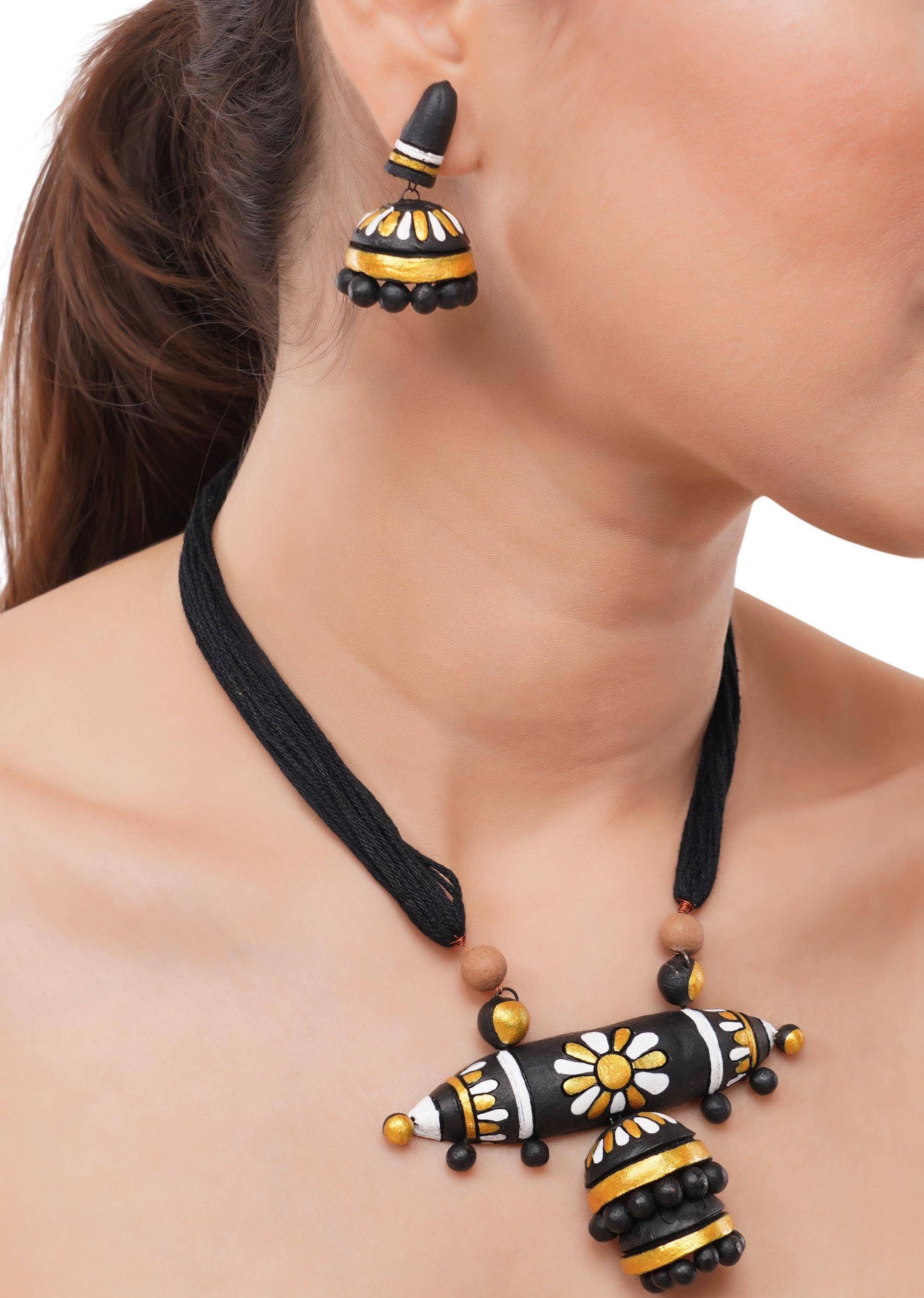 Jhumka Jewelry Set | Clay Jewelry | Floral Studded Jewelry