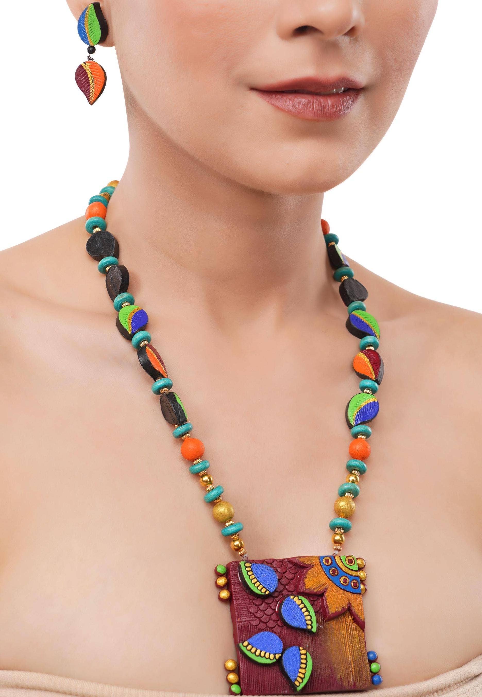 African Jewelry Set | Clay Jewelry | Tribal Leaf Jewelry