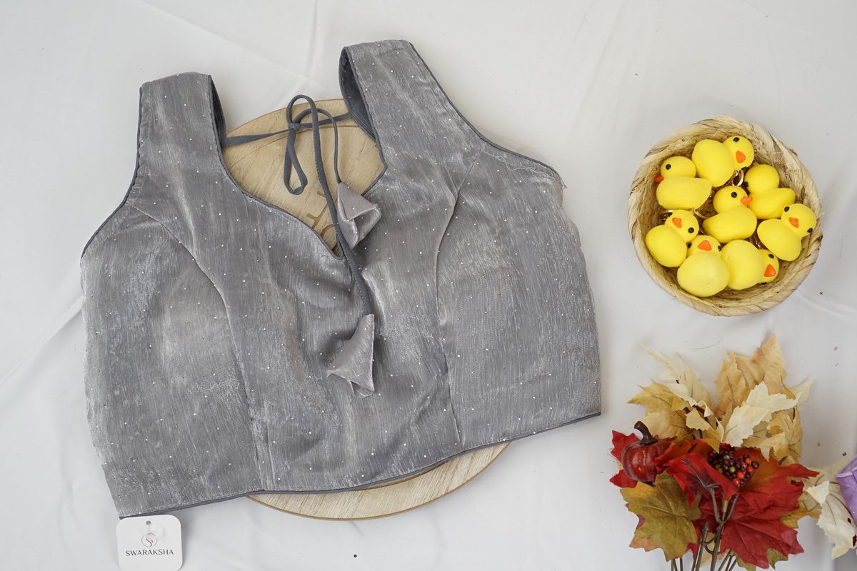 Steel Grey Elegant Sequin Dotted Blouse