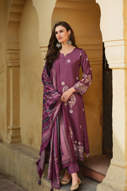 Plum Purple Printed Kurta Set with Dupatta