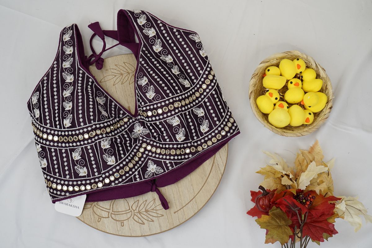 Purple Embroidered Mirror Work Garba Blouse