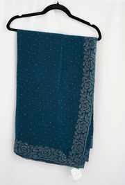 Midnight Blue Georgette Saree with Silver Rose Sequin Embroidery Border