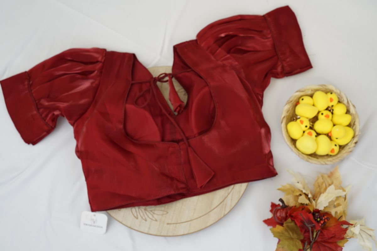 Ruby Red Silk Puff Sleeve Blouse