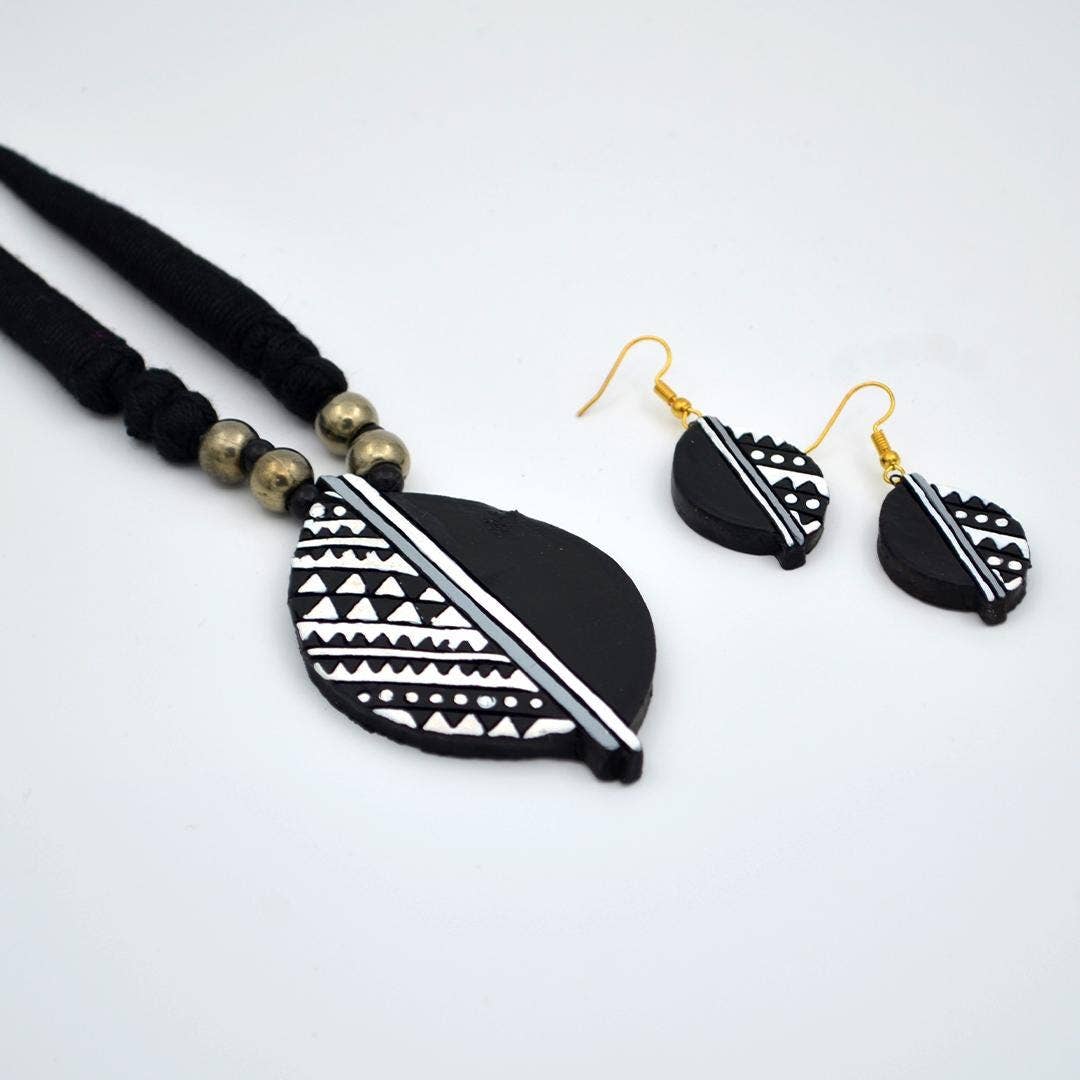 Autumn Jewelry Set | Clay Jewelry | Black Leaf Jewelry