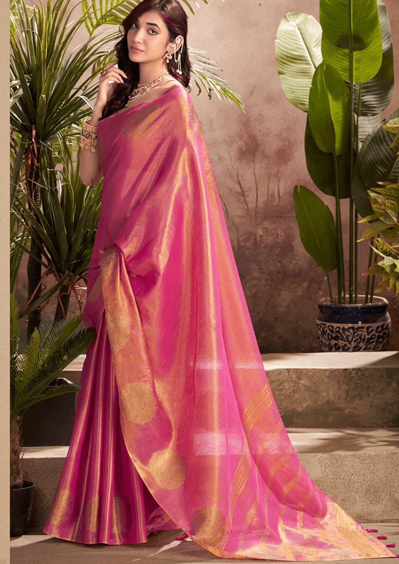 Pink Tissue Silk Weaving Work Saree