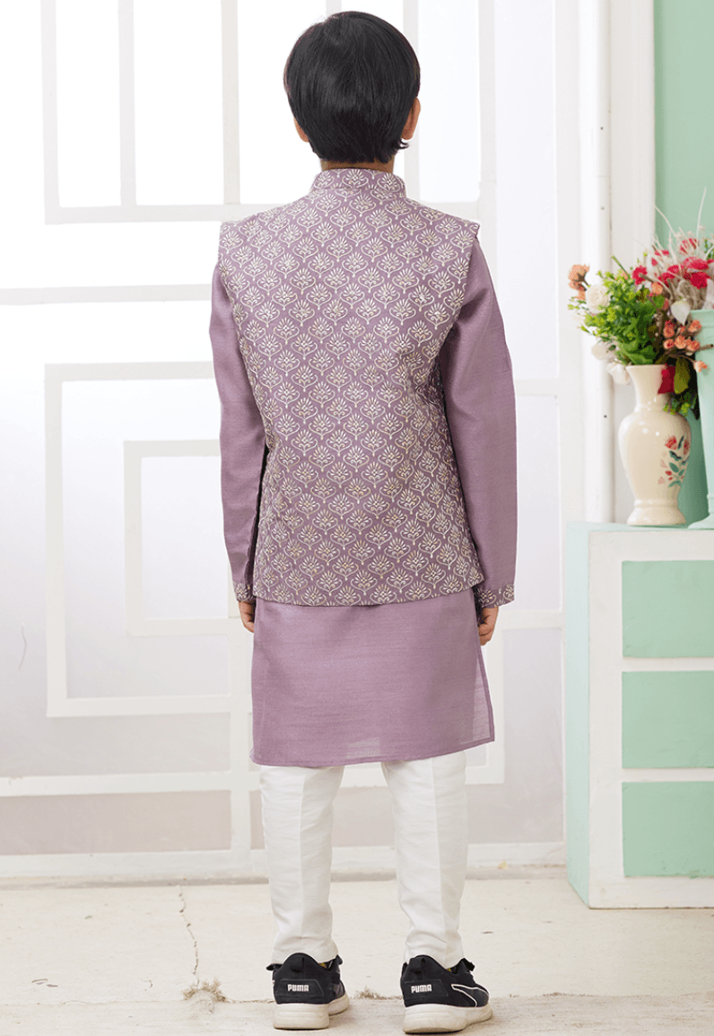 Dark Onion Art Banarasi Silk Printed Readymade Kurta Pajama