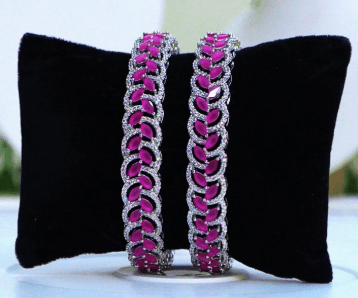 Pink Leaf Diamond Cut Bangles