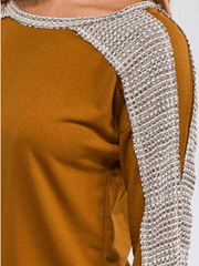 Mustard Brown Long Sleeve Knit Panel Top