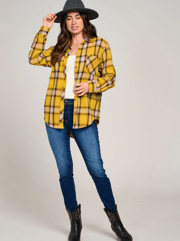 Yellow Plaid Button-Up Long Sleeve Shirt