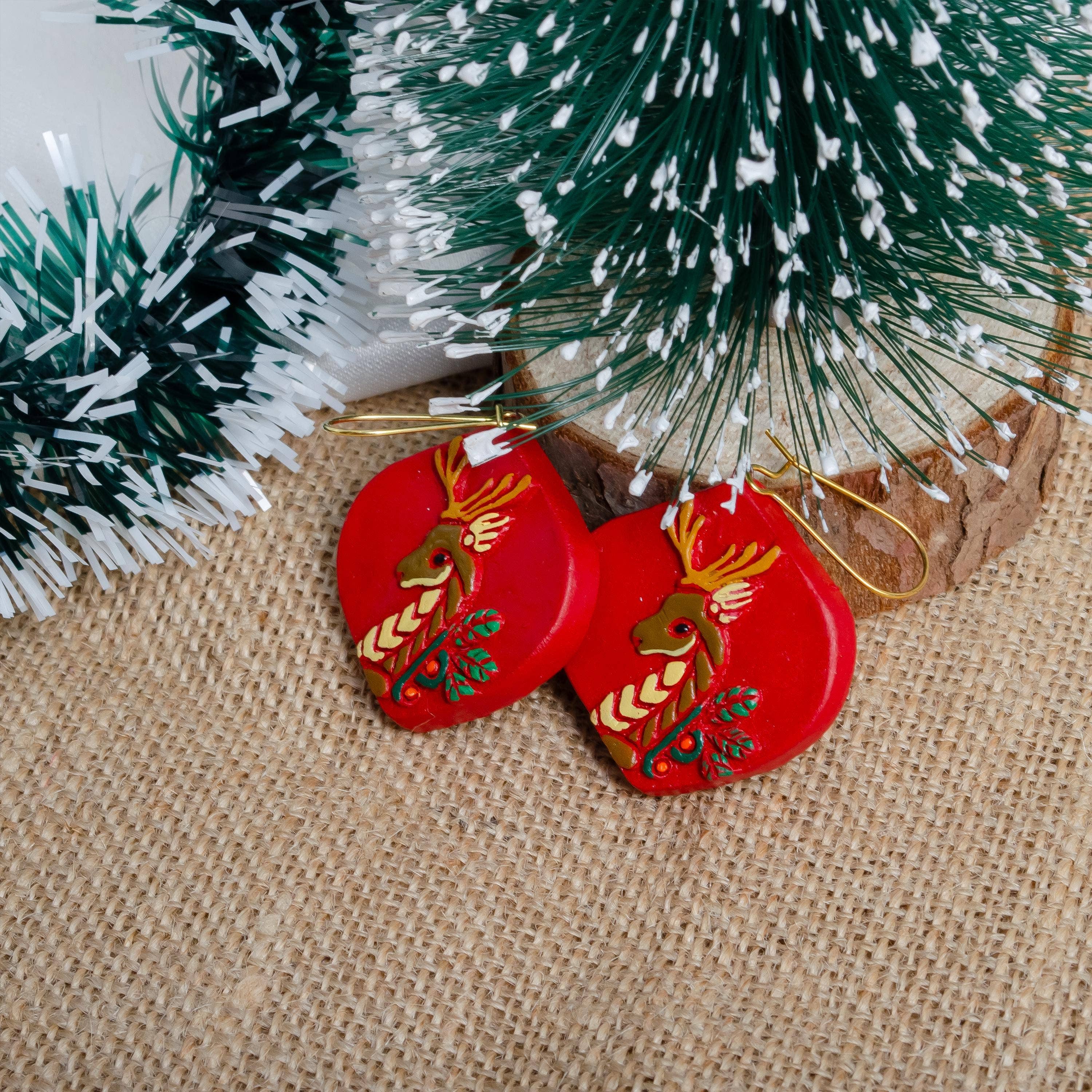 Reindeer & Leaf Jewelry Set |Clay Jewelry |Christmas Jewelry