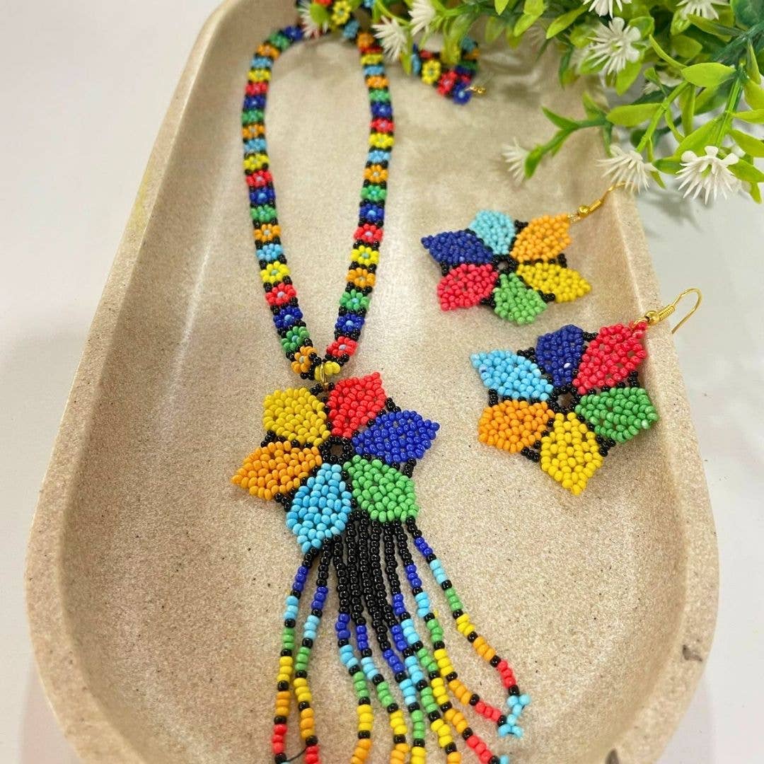 Multicolored Beaded Flower Set | Beaded Jewelry | Floral