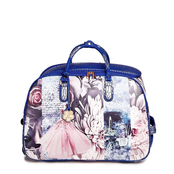 Blue Python Trim Graphic Print Weekend Travel Bag