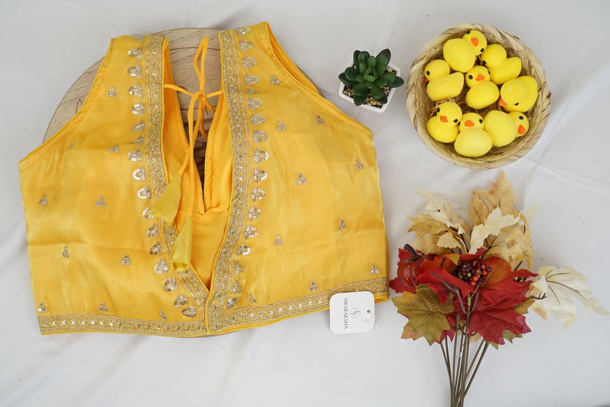 Sunshine Yellow Sequin Embroidered Silk Blouse