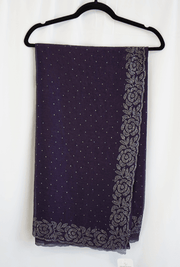 Deep Plum Georgette Saree with Silver Rose Sequin Embroidery Border
