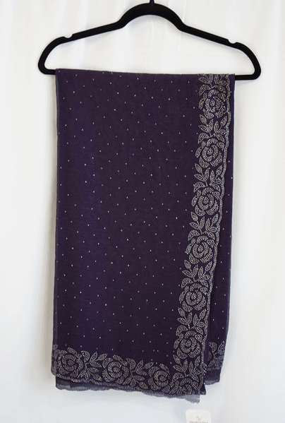 Deep Plum Georgette Saree with Silver Rose Sequin Embroidery Border