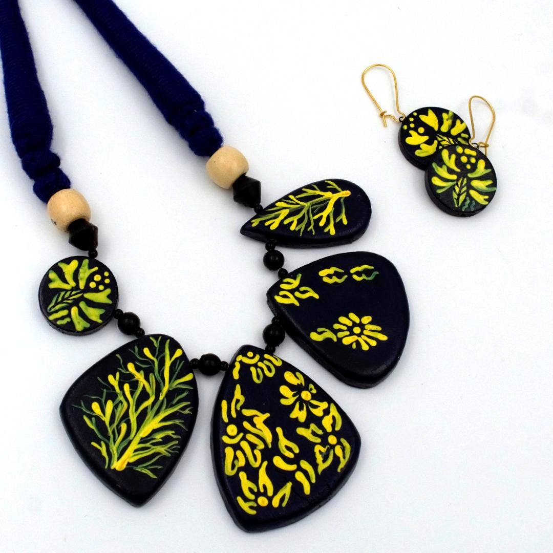 Yellow Forest Jewelry Set | Clay Jewelry | Floral Jewelry