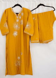Mustard Yellow Sequin Embroidered Kurta Set