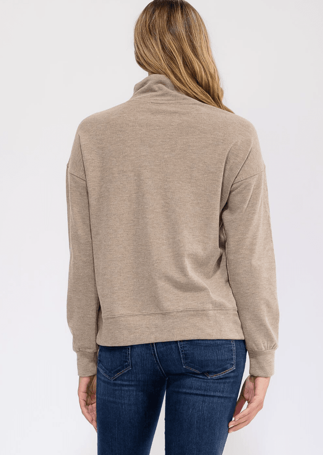 Taupe Lace-Up High Neck Pullover Sweater