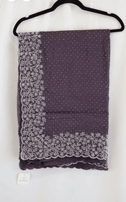 Plum Purple Georgette Saree with Pearl Beaded Floral Border