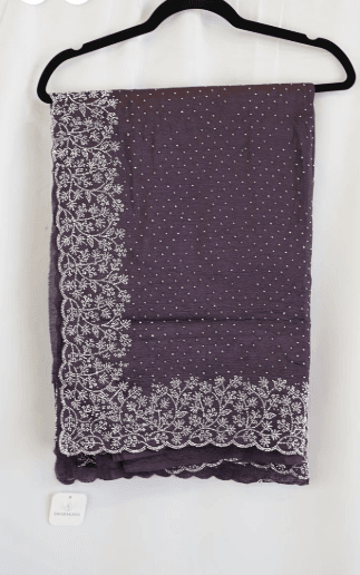 Plum Purple Georgette Saree with Pearl Beaded Floral Border