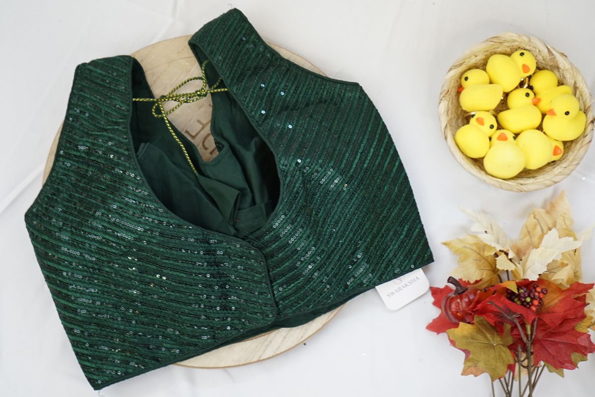 Emerald Green Full Sequin Party Wear Blouse