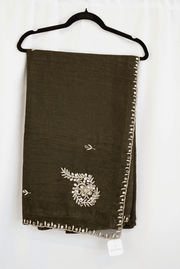 Dark Olive Green Georgette Saree with Mirror and Zari Embroidery