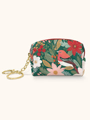 Floral Bird Print Mini Pouch with Keychain