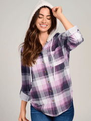 Women’s Cozy Plaid Button-Up Shirt with Sherpa Hood