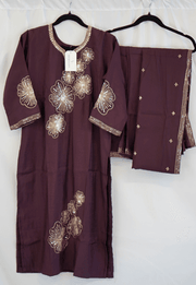 Plum Purple Sequin Embroidered Kurta Set with Matching Dupatta