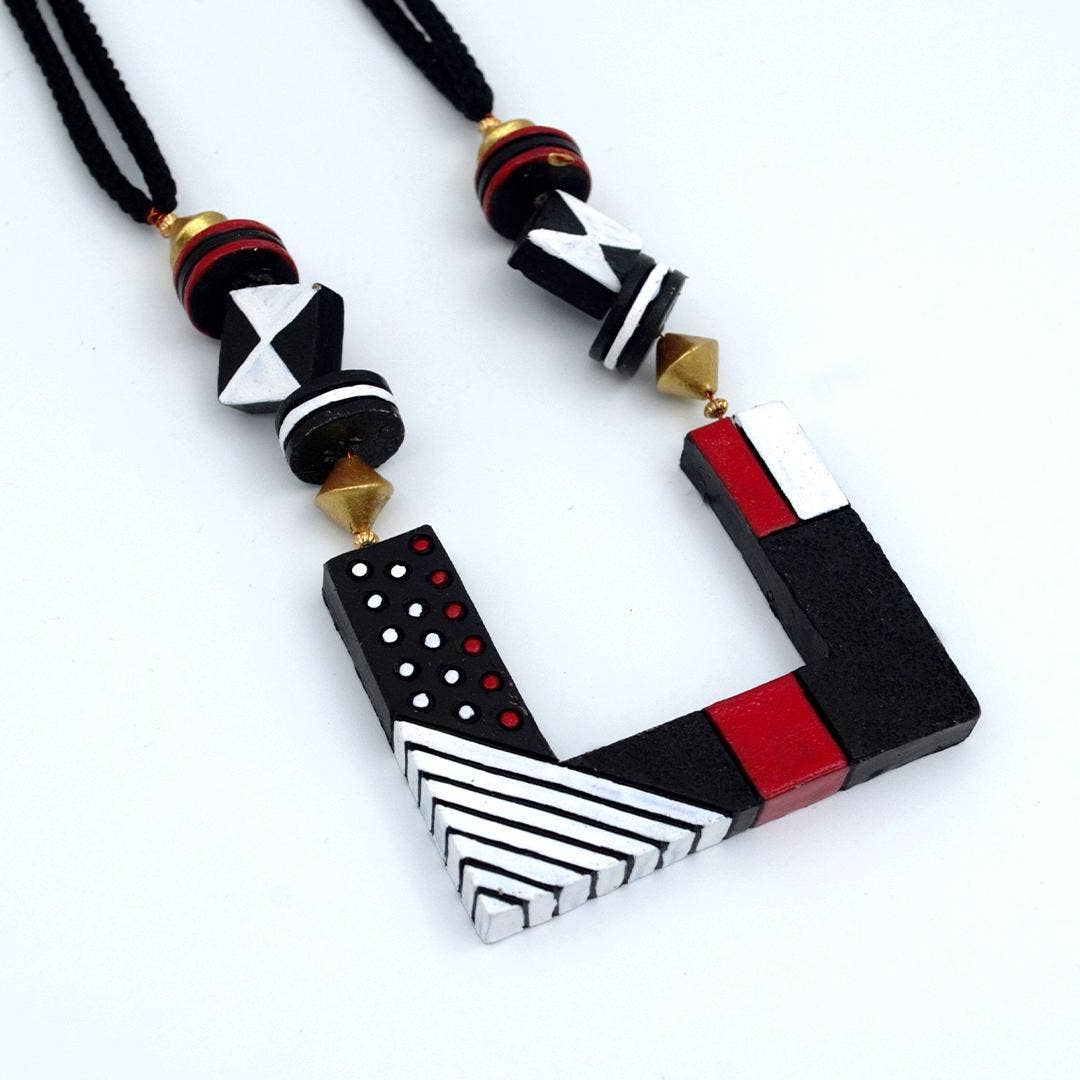 Square Bohemian Jewelry Set | Clay Necklace | Boho Jewelry